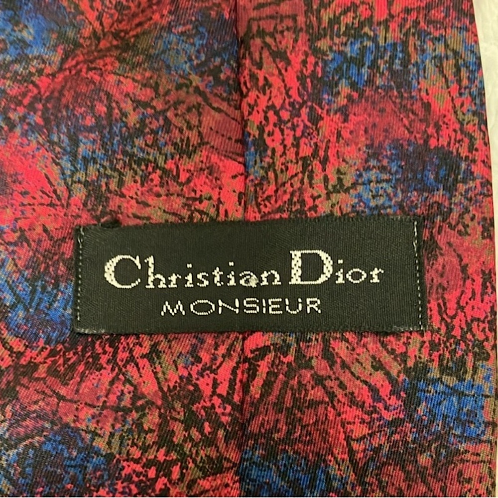 Christian Dior Monsieur vintage silk tie, pink and blue print